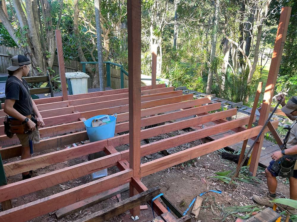 Our crew framing a new deck