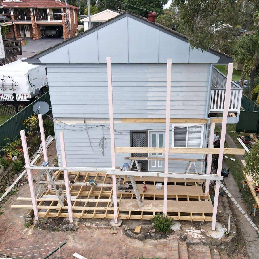 Timber house frame going up